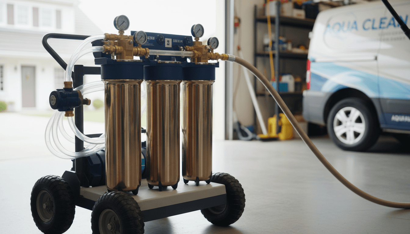 Water-fed pole and 3-stage filtration system used by Burks Brothers Window Cleaning